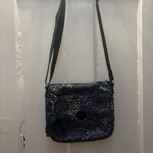Kipling Ciro Crossbody Bag Navy Blue With Floral Pattern 8 X 9" - Picture 1 of 13